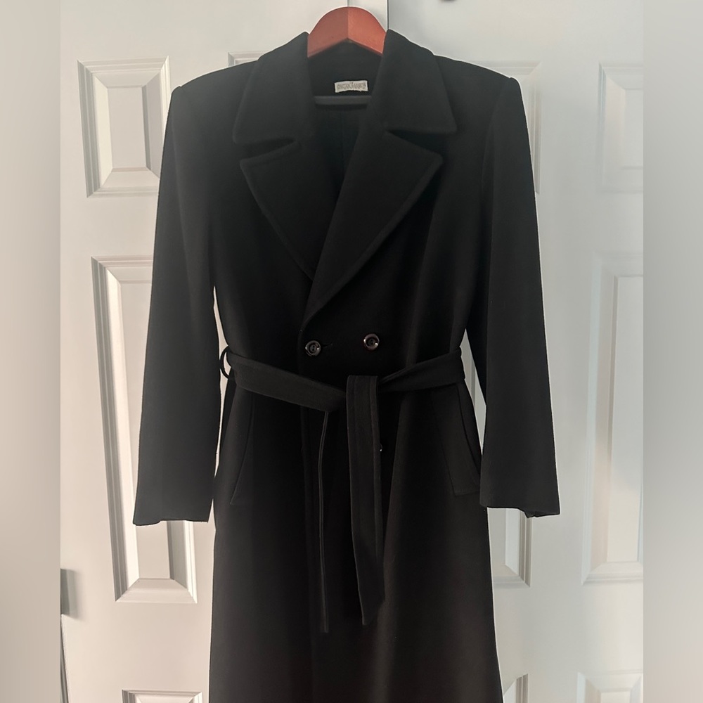 Vintage 90s Oversized Black Wool Coat with Belt – Size M - Picture 3 of 12
